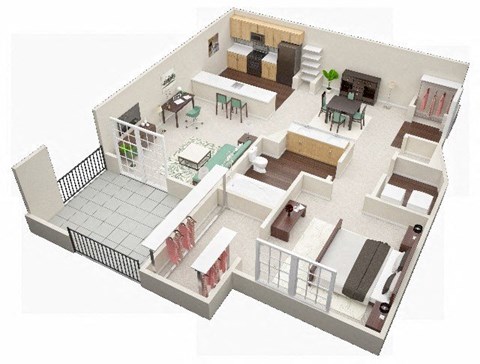 Floor plan for 1 bed, 1 bath, 952 sqft